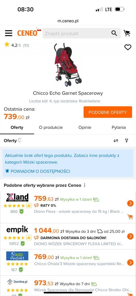 Wózek Chicco Echo Garnet Spacerowy