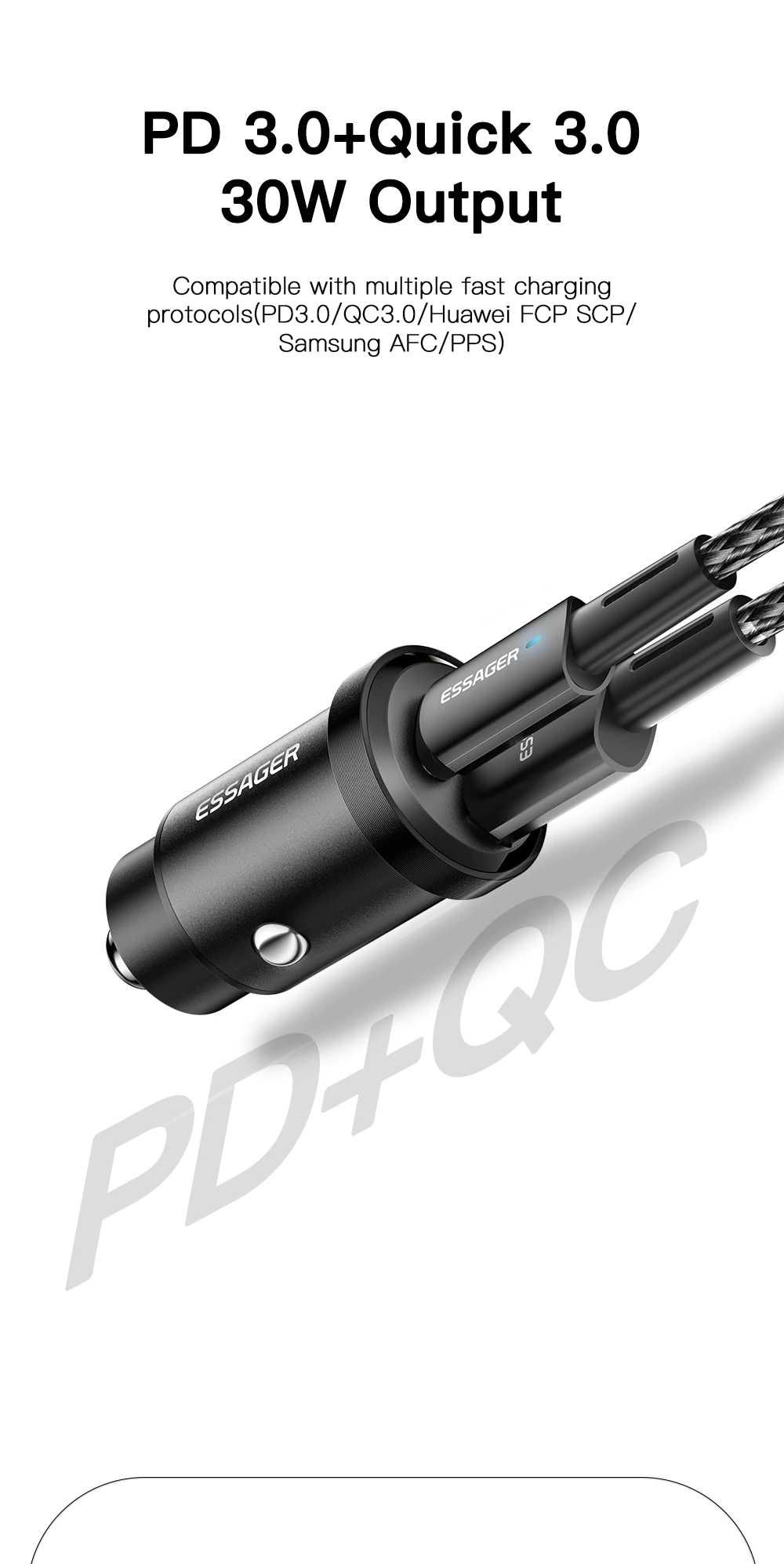 Зарядне Essager 30W USB Type-C black автомобільне зарядное устройство