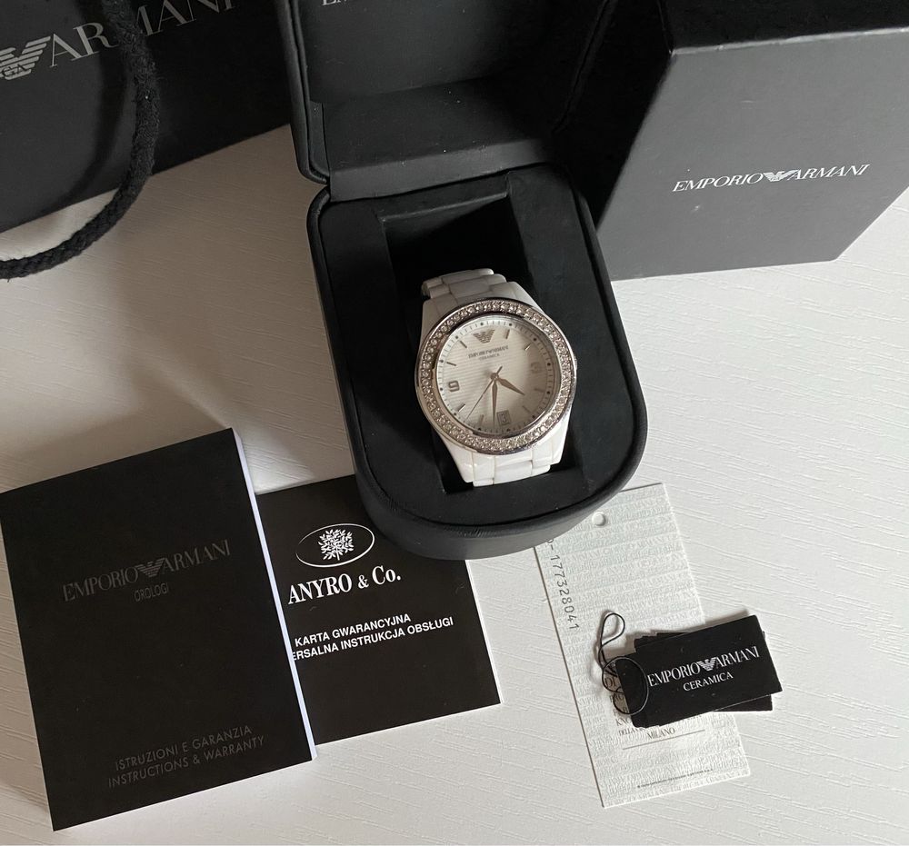 Zegarek ceramika Emporio Armani biały kryształki