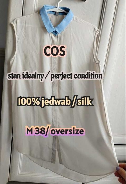 M 38 oversize COS kremowa nude jedwabna koszula 100% wysoka jakość