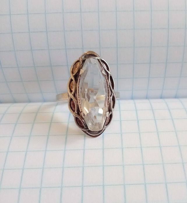 Вінтажне Кольцо Срібло 875 проби, зірочка. Прозорий камінь. СССР