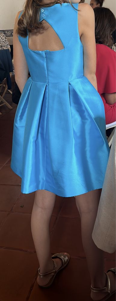 Vestido de Menina festa cerimonia liso azul turquesa