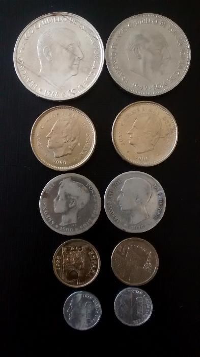 Conjunto de 10 moedas espanholas antigas