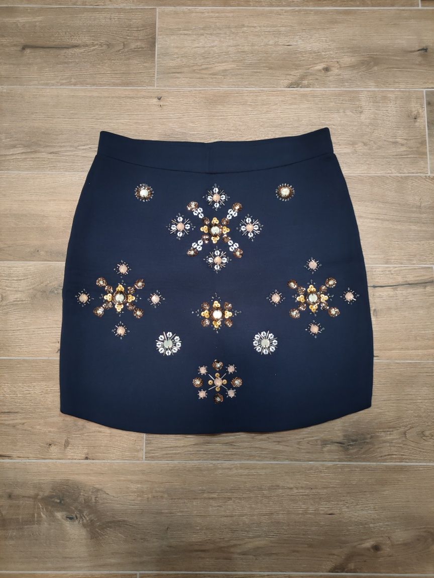 H&M gruba, mini spódniczka zimowa bawełniana spódnica granatowa