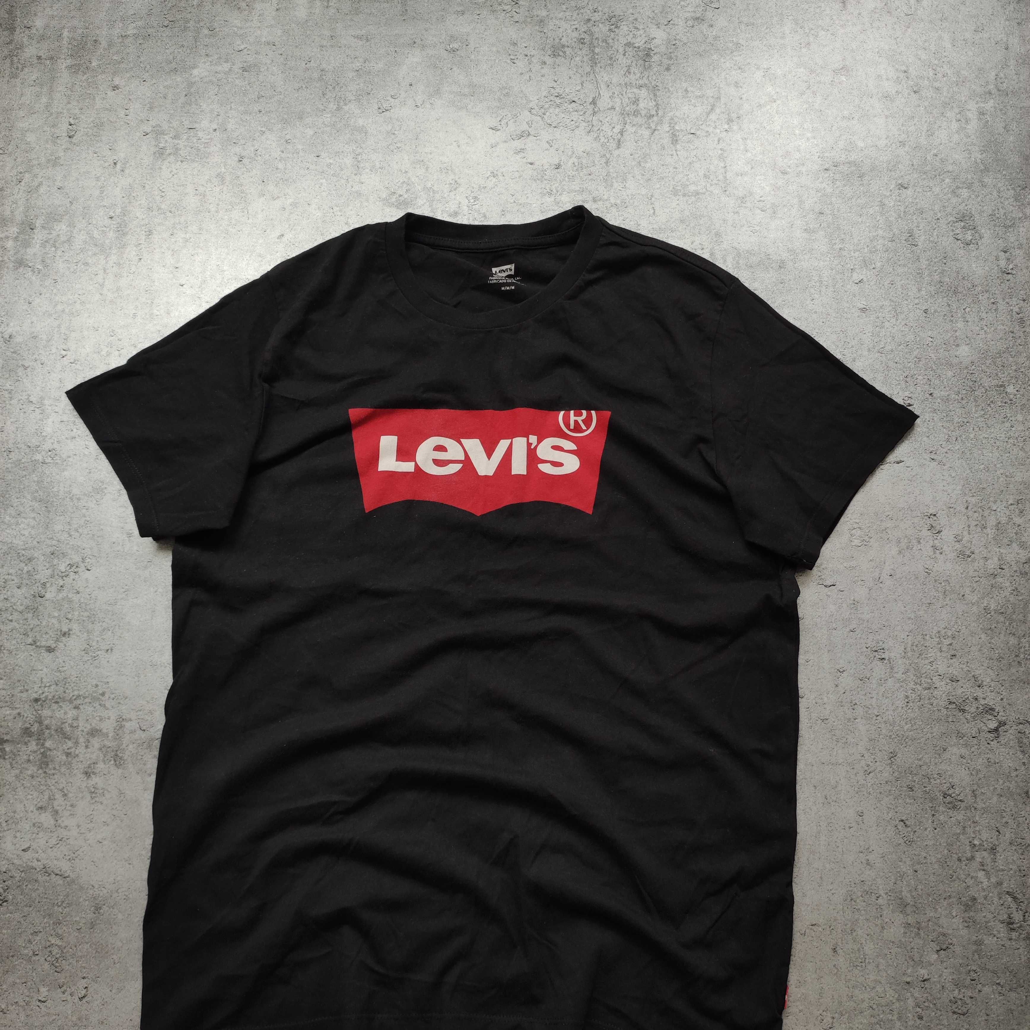 MĘSKA Klasyczna Bawełna Koszulka PREMIUM Nadruk Duże Logo Levis Casual