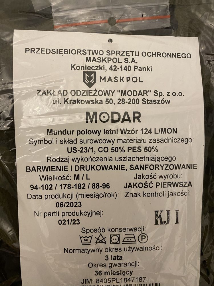 Mundur wojskowy 124L m/ l letni