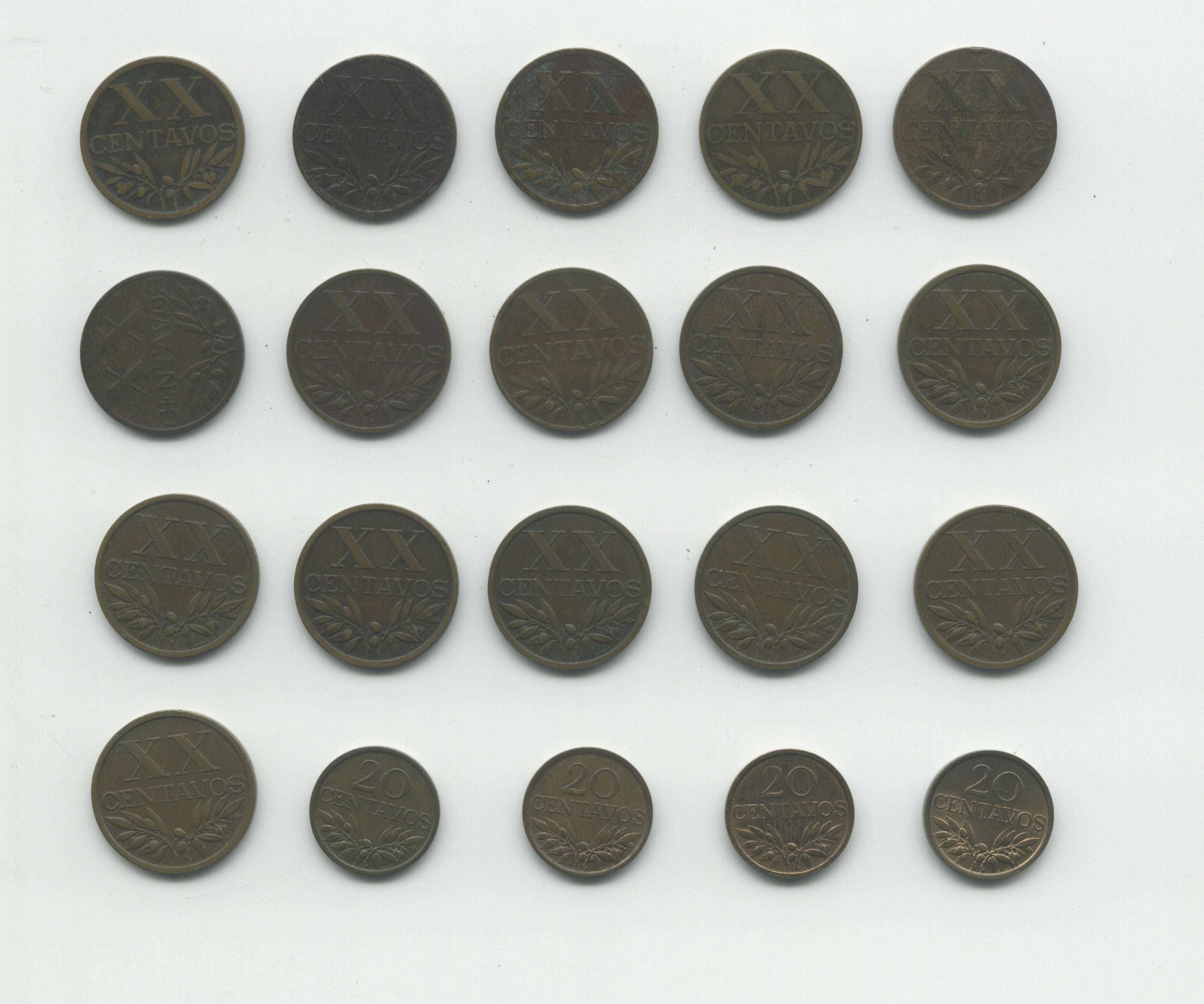 Coleção de 21 moedas de 20 Centavos (Bronze)