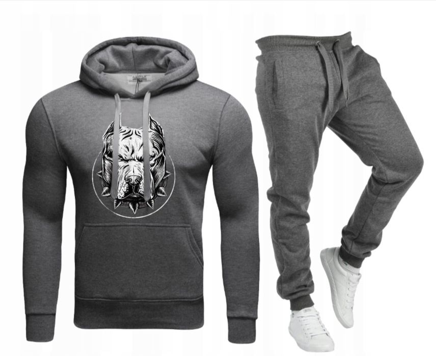 Szary Dres Męski Komplet Dresowy Pitbull rozm od M do 2XL