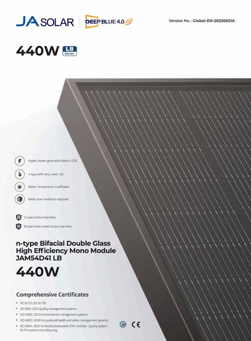 Panele fotowoltaiczne JA Solar 440Wp full black, bifacial JAMS4D41 LB