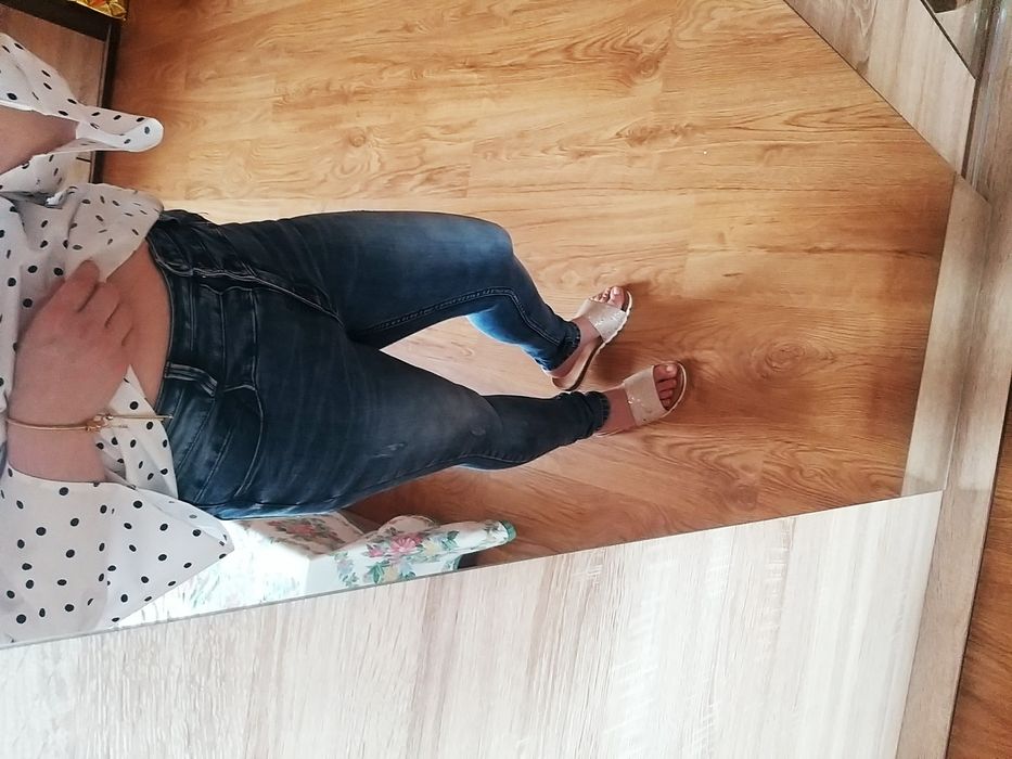 Ciemne granatowe skinny high waist stan stanem m 38 spodnie rurki