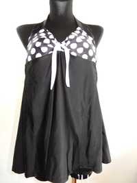 Strój kąpielowy jednoczęściowy sukienka czarny grochy 38 M