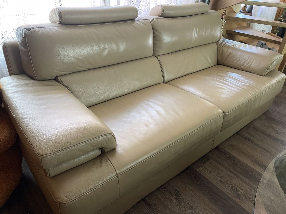 Sofa kanapa skóra naturalna beżowa jak nowa  tzw trójka