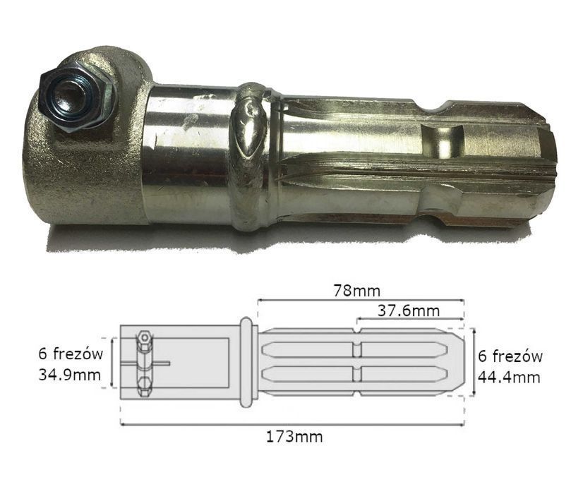 Adapter redukcja wałka WOM 6 frezów 34,9mm / 6 frezów 44,4mm