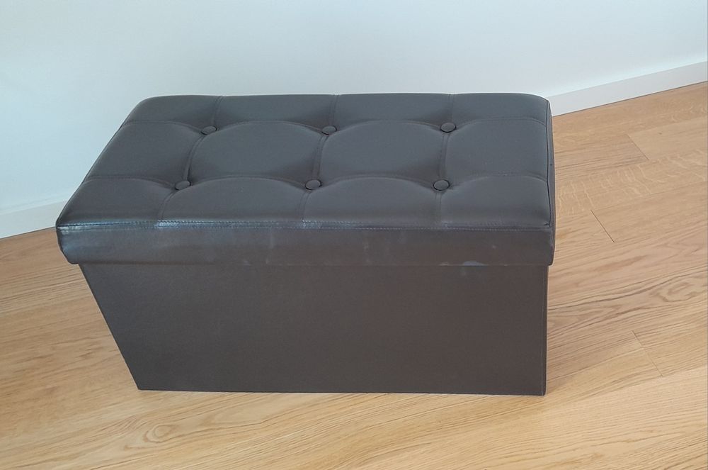 Pufe com arrumação em couro sintético castanho escuro