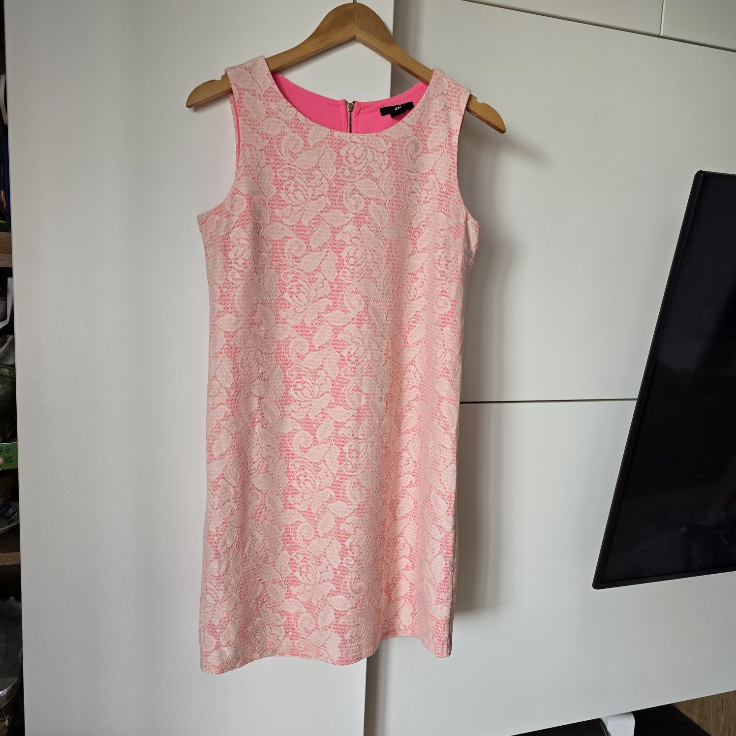 Sukienka mini letnia m 38 s 36 hm koronka krótki rękaw koktajlowa