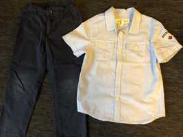 Zestaw: Elegancie granatowe spodnie Coccodrillo i koszula HM r. 104