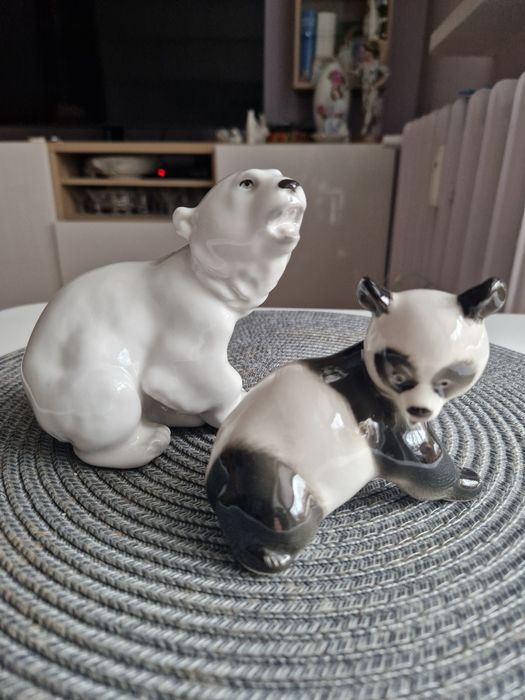 Figurki porcelanowe Łomonosow miś panda i niedźwiedź polarny Lomonosov