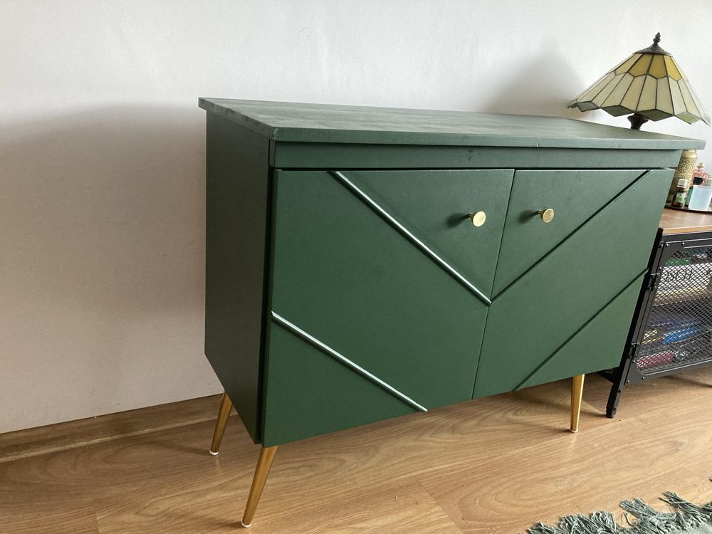 Zielona szafka komoda retro, vintage, drewno, odnowiona