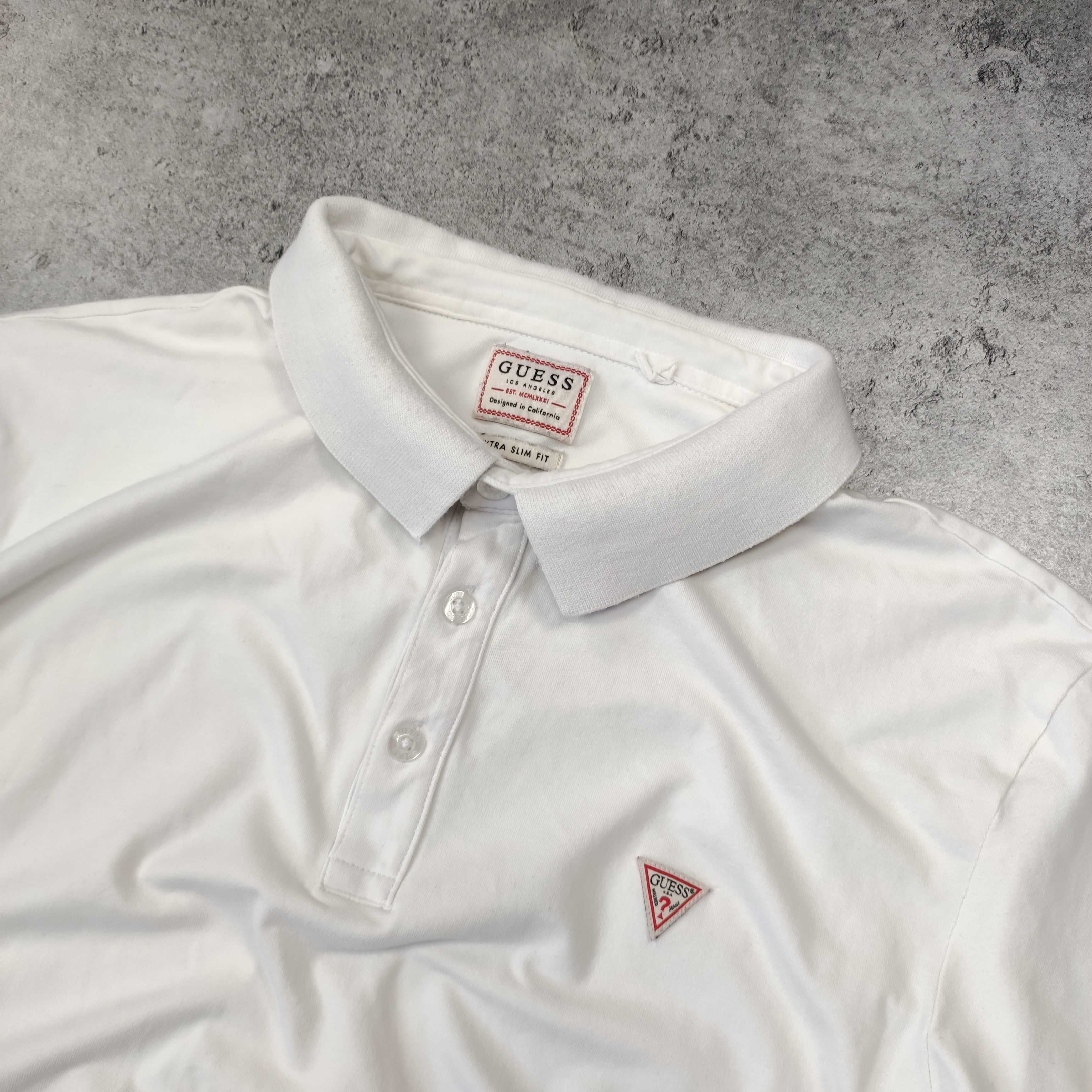 MĘSKA Koszulka Polo Kołnierzyk Elegancka Biała Slim Fit Guess USA Logo