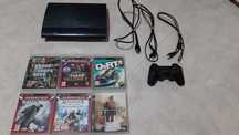 PS3 com comando Sony e 6 Jogos