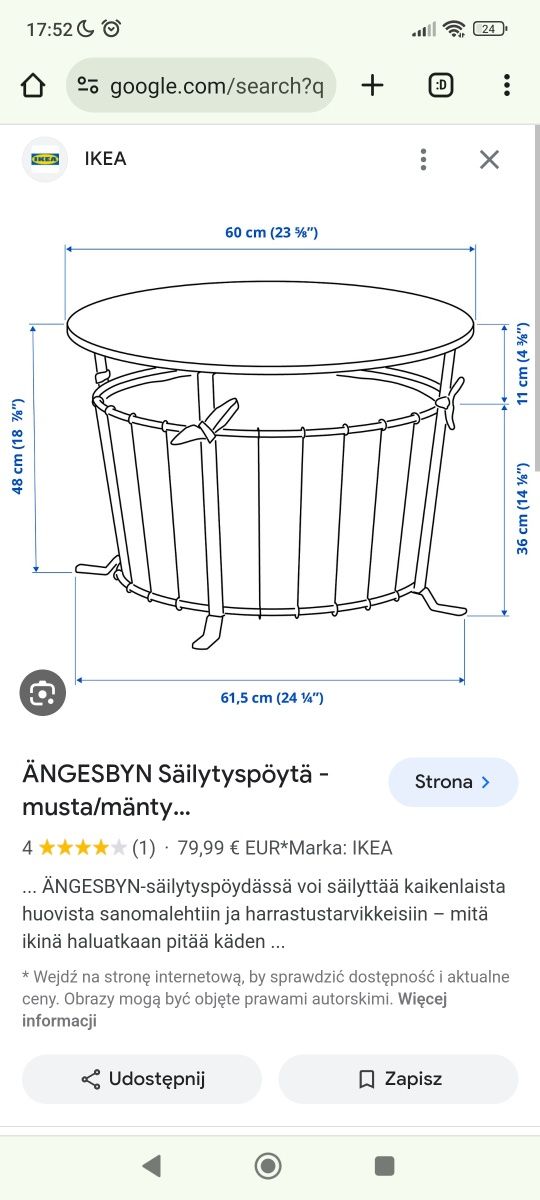 Stolik kawowy 60cm metalowy malowany