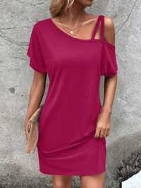 Sukienka Mini T-Shirt Z Asymetrycznym Dekoltem Różowa Shein L 40
