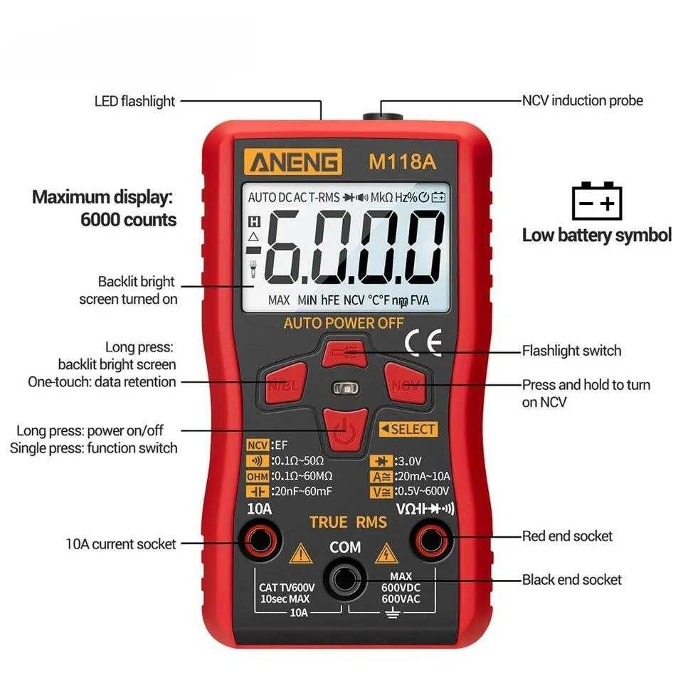Мультиметр  Aneng AN8205C ANENG M118A + БАТАРЕЙКИ