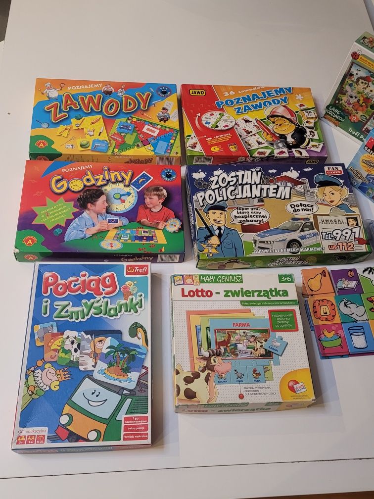 10 szt Zestaw GRY ALEKSANDER ZAWODY GODZINY Policja Puzzle edukacyjne