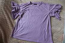 Fioletowy liliowy t-shirt Reserved z falbaniastym rękawem S/M bawełna