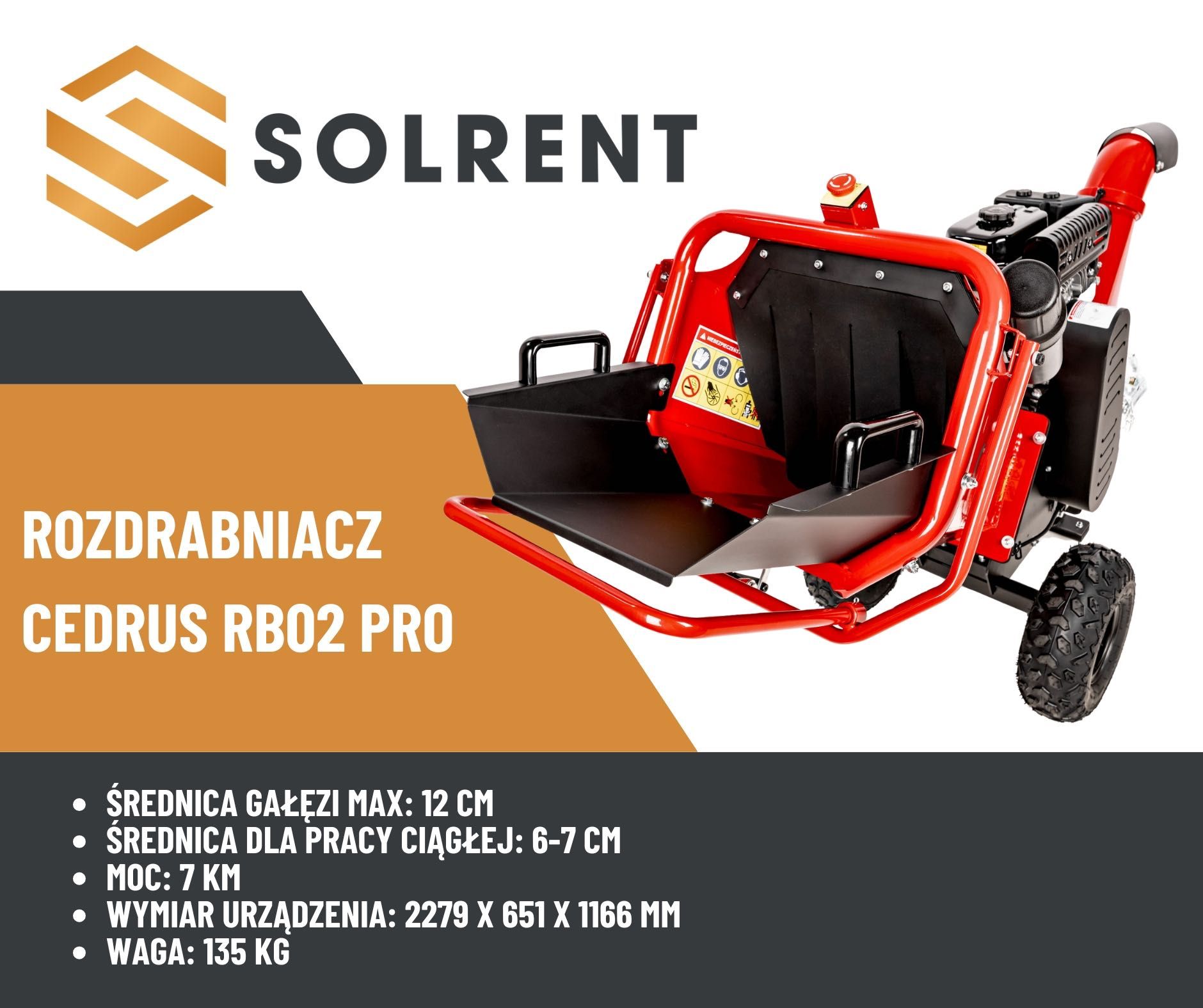 Wynajem ROZDRABNIACZ Spalinowy RĘBAK do gałęzi 120 mm CEDRUS RB02 Pro