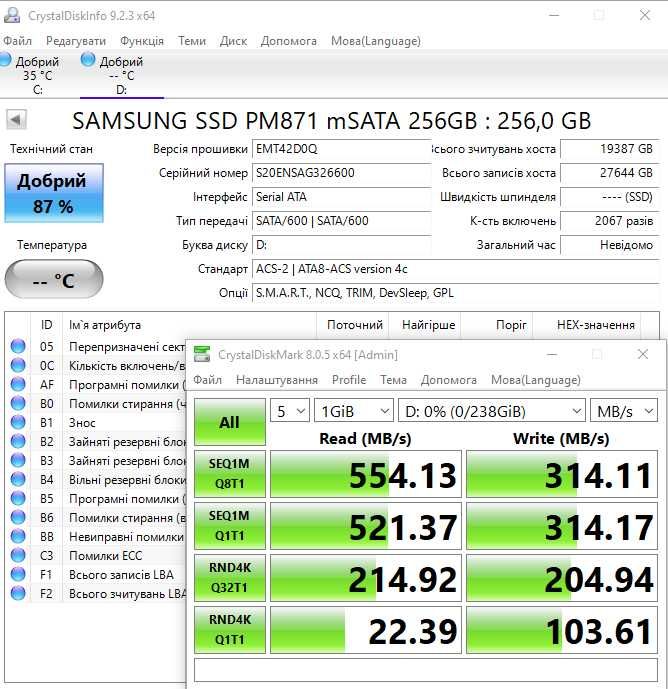 SSD mSATA Samsung 256GB в хорошем состоянии с гарантией