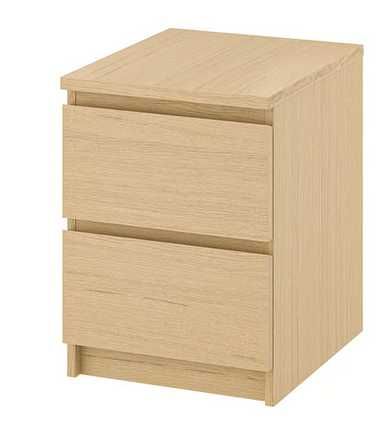 2 szafki nocne IKEA MALM okleina dębowa bejcowana na biało, 40x55 cm