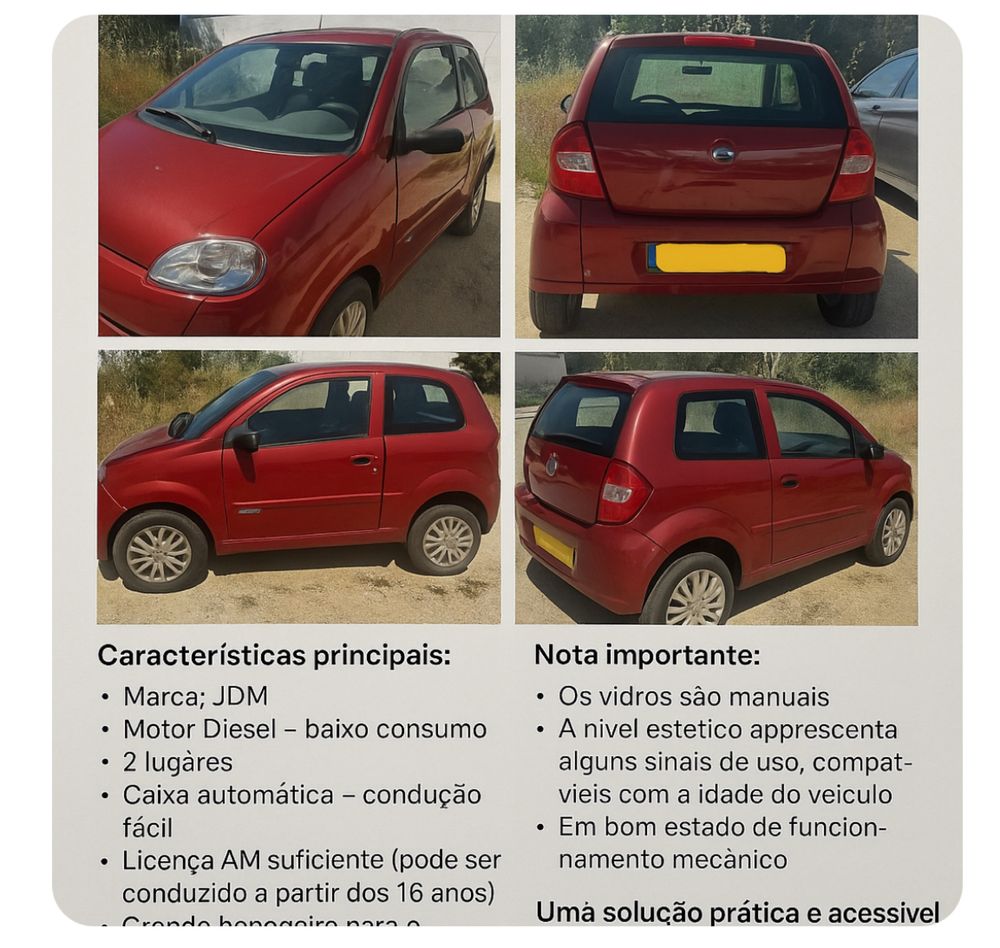 Vende-se Microcarro JDM – Económico, Prático e Sem Carta B!