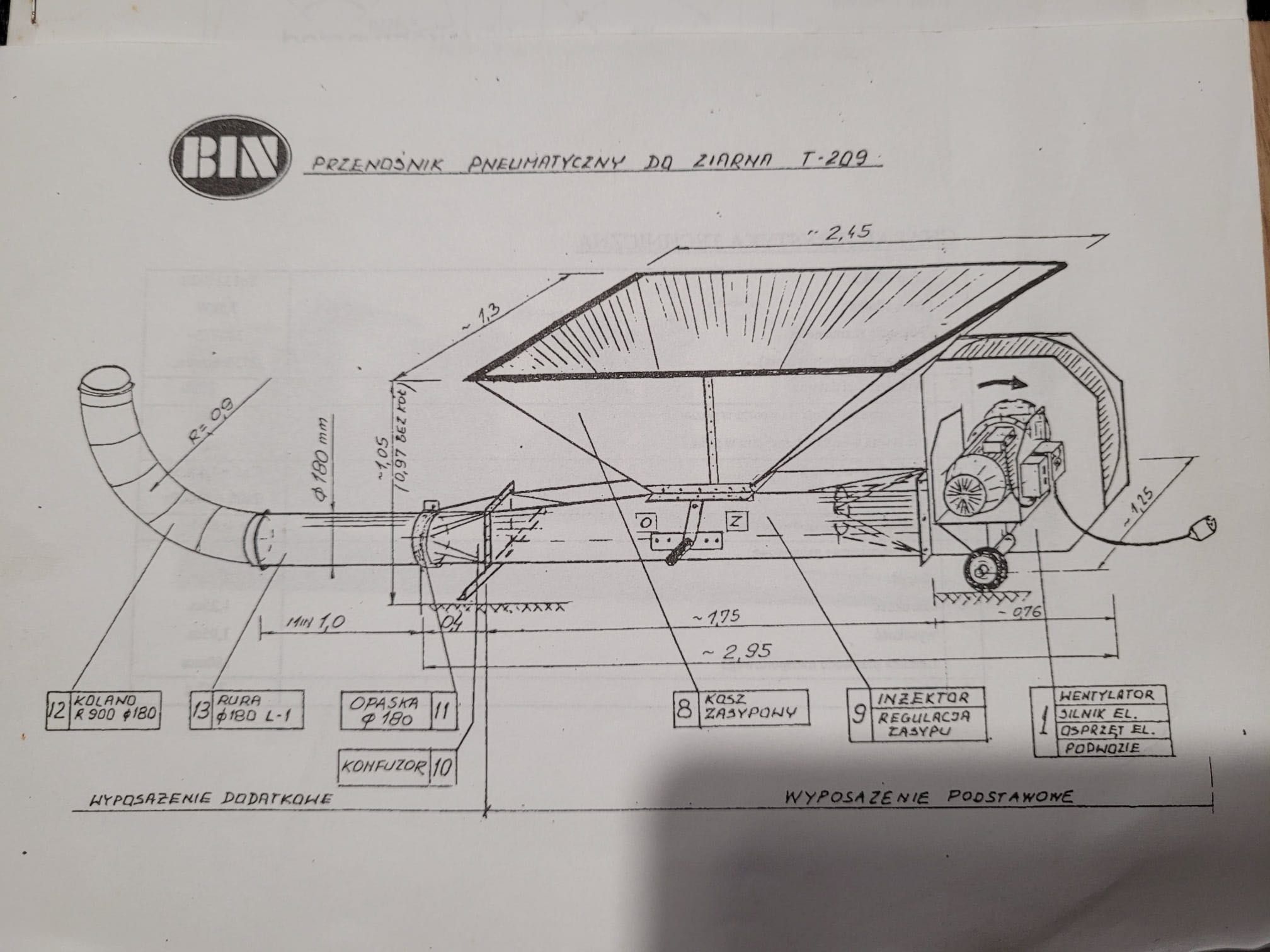 Dmuchawa / przenośnik pneumatyczny do ziarna T-209 – 7 t/h