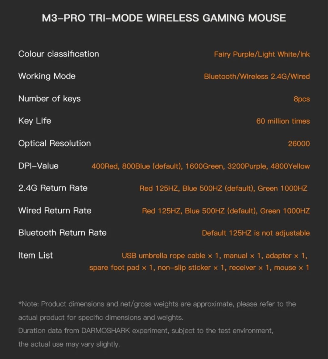 Ігрова топ миша Motospeed Darmoshark M3 pro,4к-ресівер,PAW3395,гріпси#