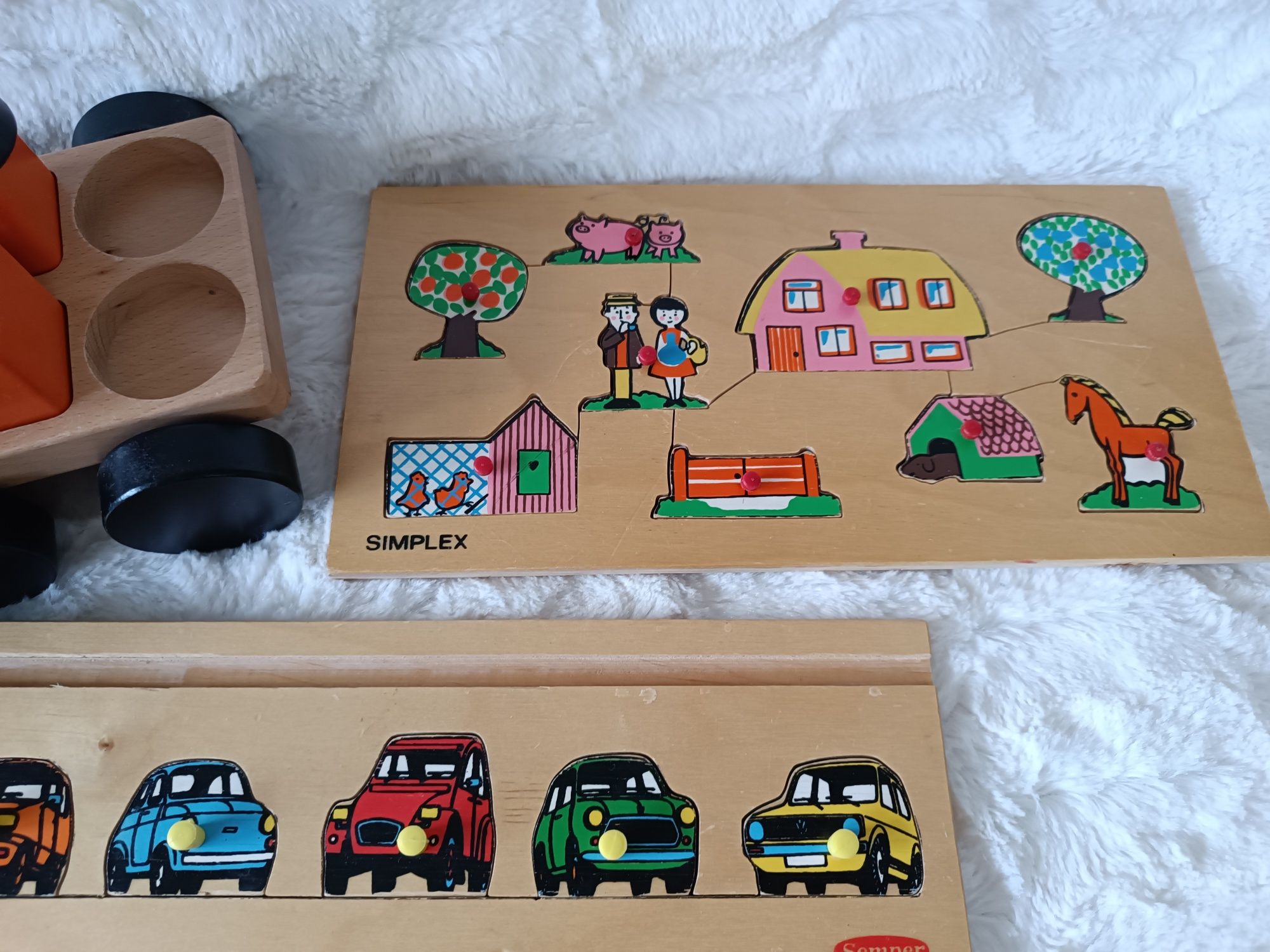 Drewniany samochód dźwig Ikea układanki puzzle drewniane  Simplex