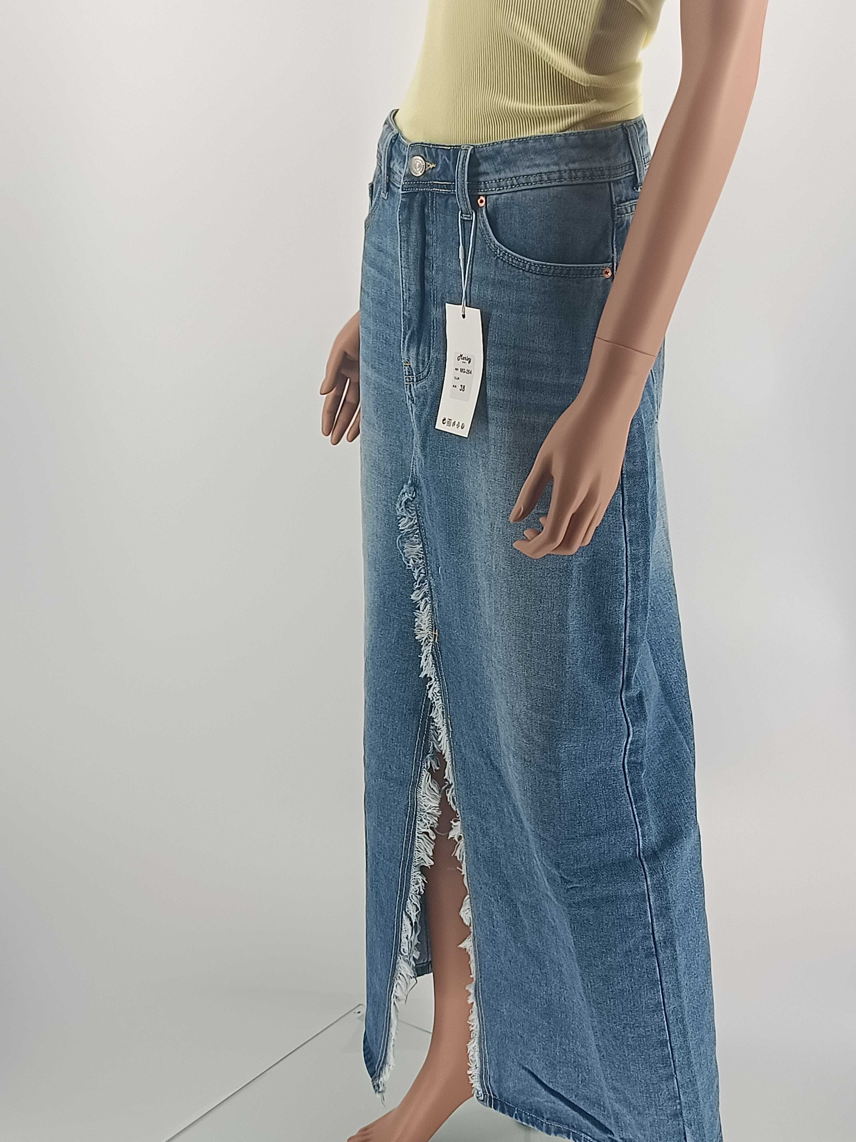 Spódnica jeans niebieska z rozcięciem maxi rozmiar 34 XS