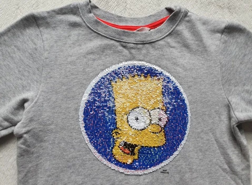 bluza h&m dresowa 122/128 bez kaptura bart simpsons odwracane cekiny