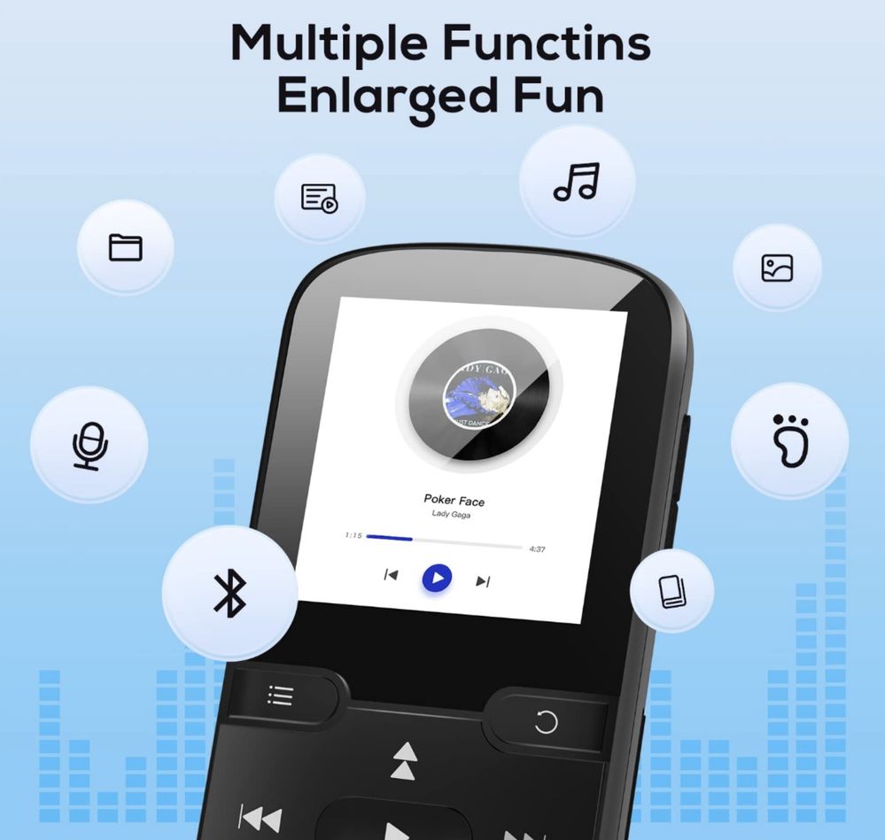 Odtwarzacz MP3 Bluetooth 16GB FM Krokomierz e-Book