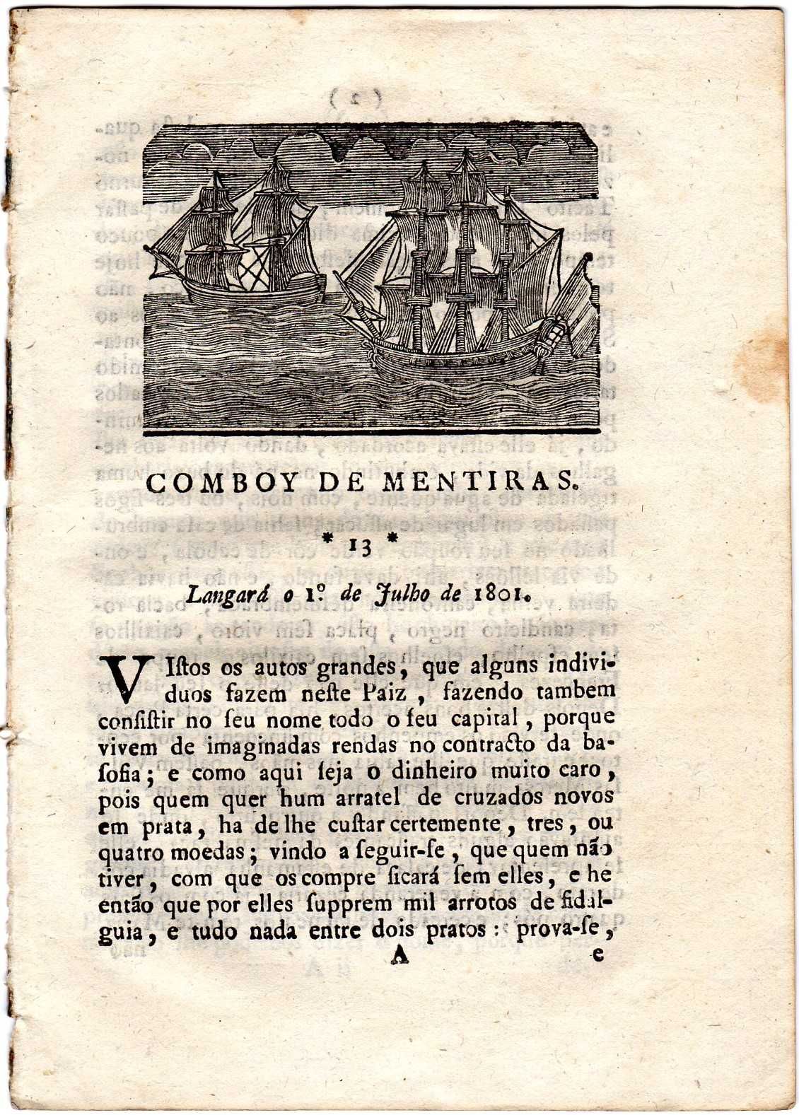 RARA GAZETA SATÍRICA "Comboy de Mentiras" de 1801