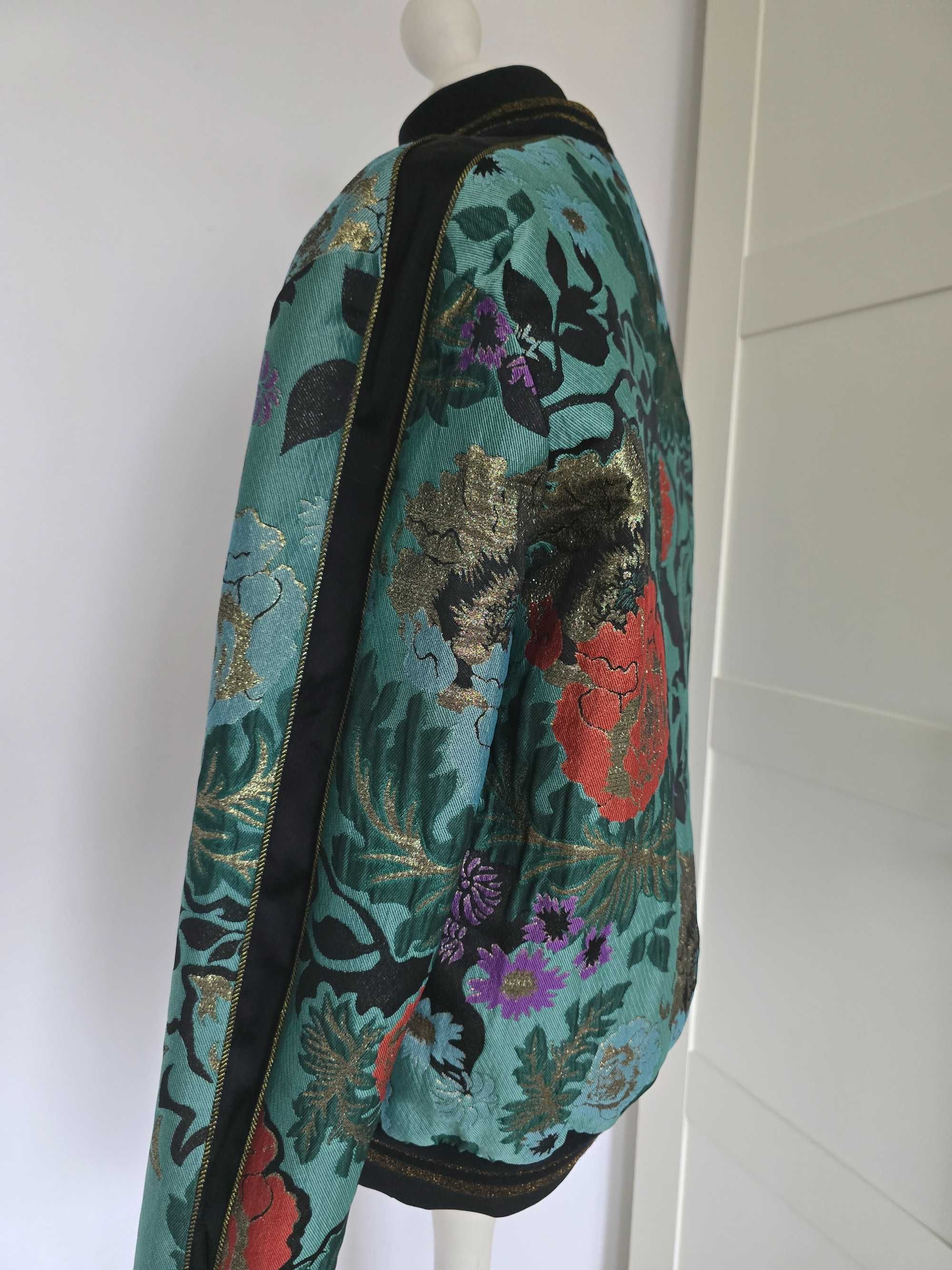 Kurtka bomber oversize kwiaty zlote elementy