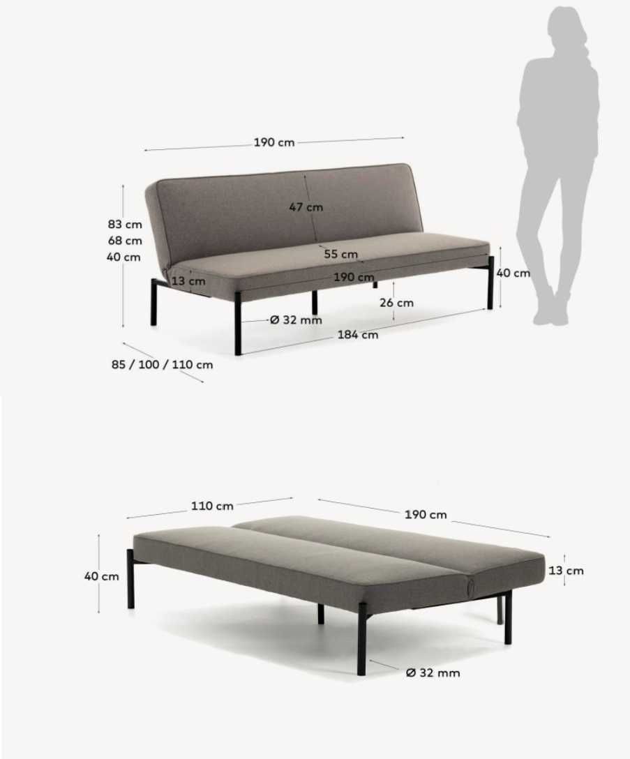 Sofa rozkładana Nelki 3-osobowa szara 190 cm