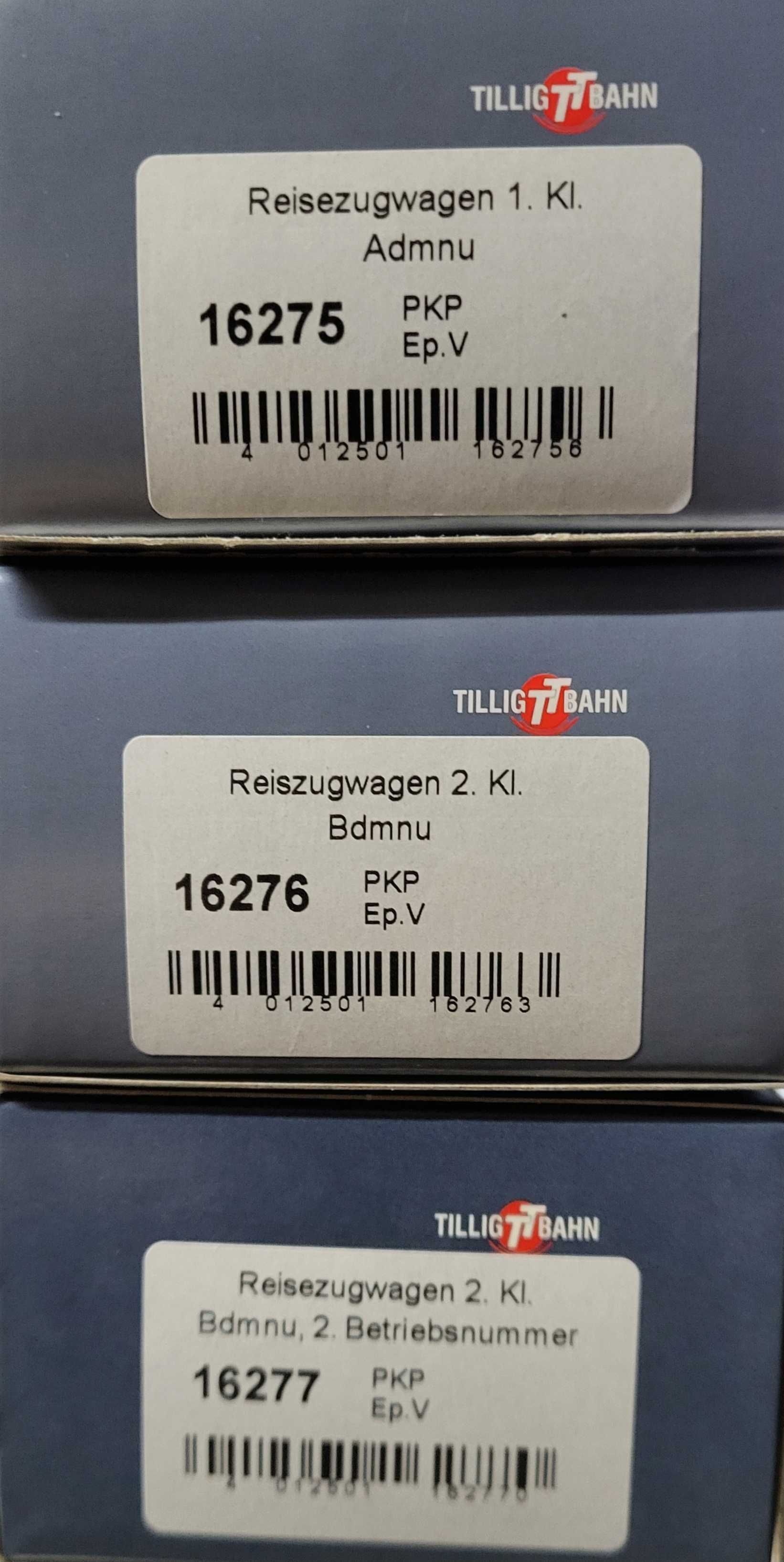 PKP 3 wagony "Papuga" Tillig 16275 1kl, 16276 2kl, 16277 2kl, skala TT