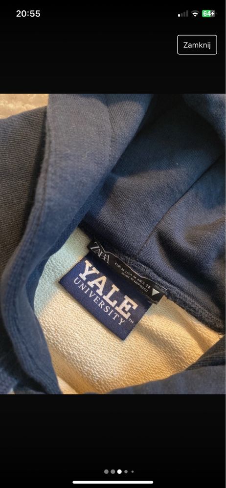 Bluza z kapturem o krótszym kroji z napisem Yale Zara r.M