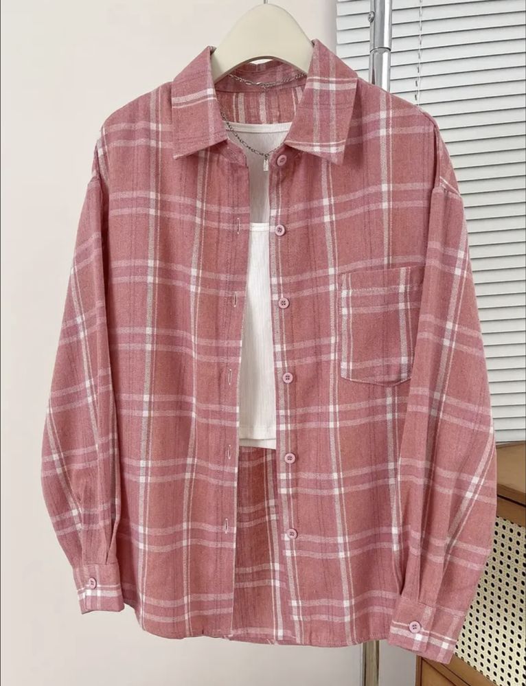 Сорочка в клітинку розмір S, М oversize  стиль zara кежуал