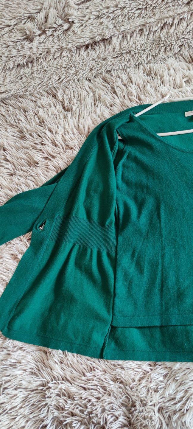 Bluzka sweterkowa butelkowa zieleń rękaw 3/4 podwójny przód L 40 XL 42
