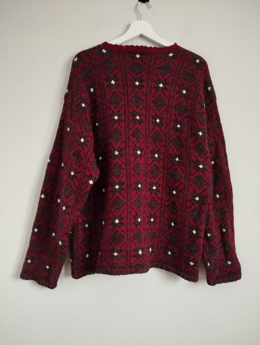 Ciepły sweter kardigan z wełny, bordo oversize  r. L