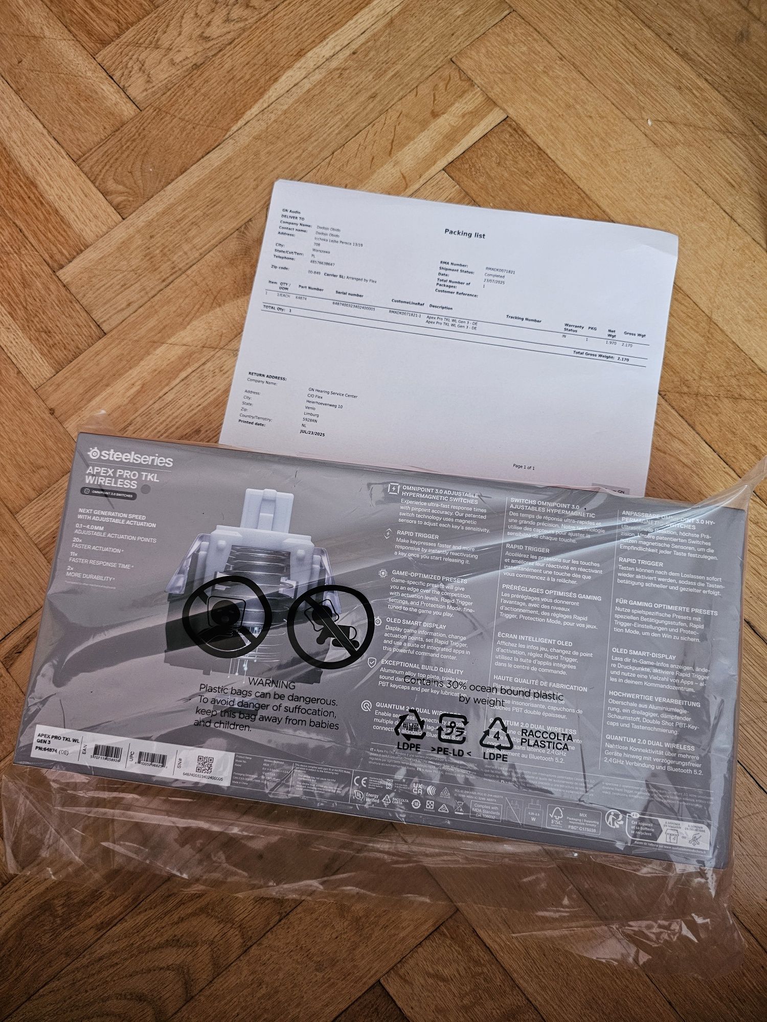 SteelSeries Apex Pro TKL Wireless GEN 3 Klawiatura magnetyczna HE