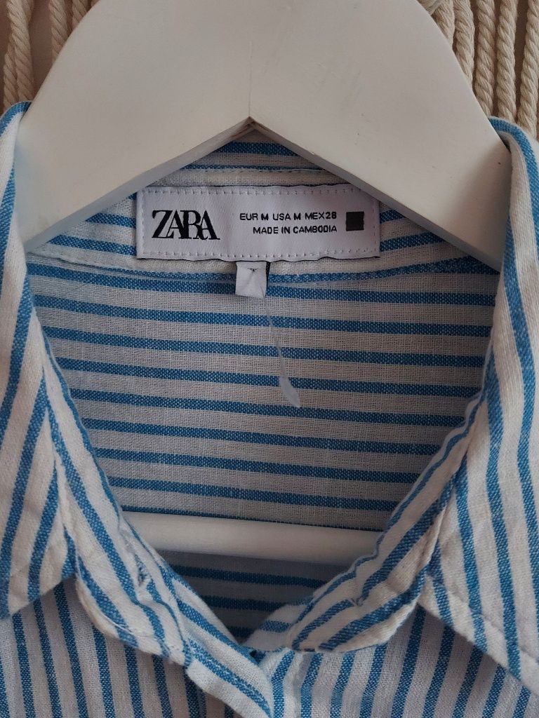 Lniana koszula Zara M w niebieskie paski