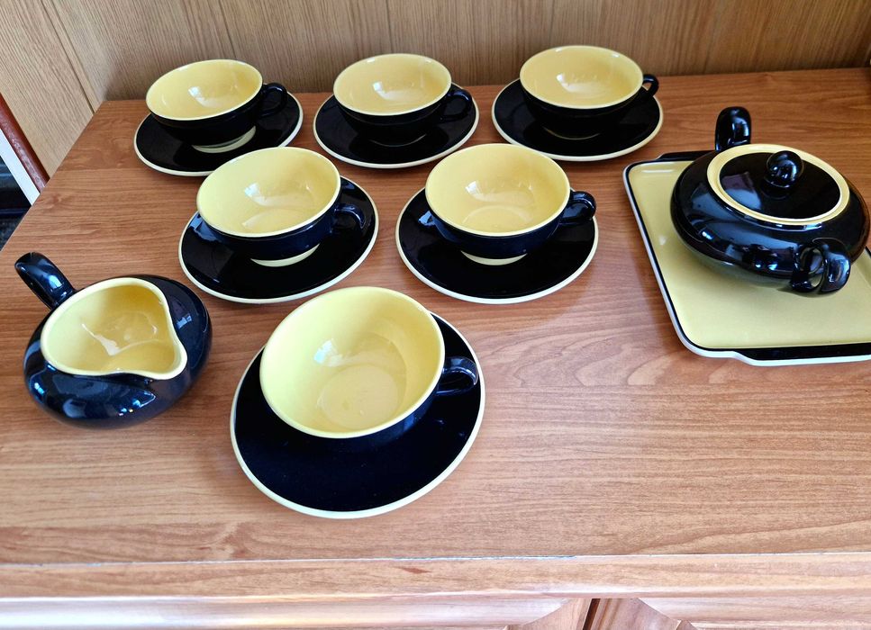 Zestaw porcelany do kawy / herbaty 6 filiżanek czarno - żółte